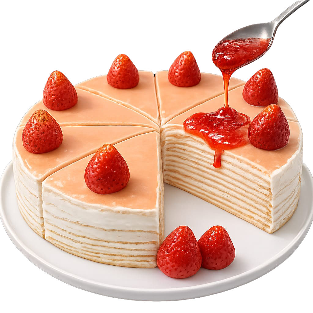 Crepe cake con fragole e salsa